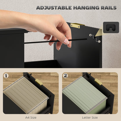Filing Cabinet, File Cabinet with 3 Lockable Drawers and Hanging Rails