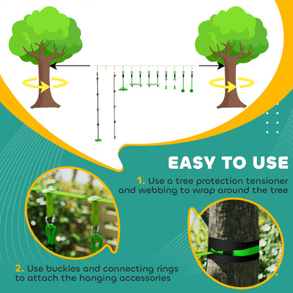 Obstacle Course for Kids with 10PCs Slackline Kit, Green