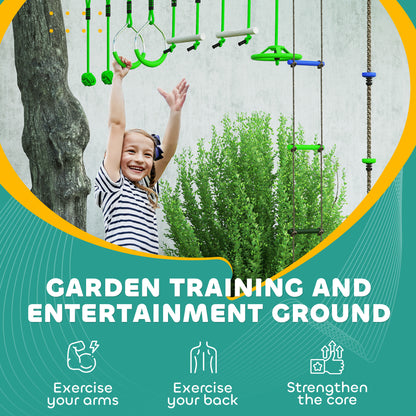 Obstacle Course for Kids with 10PCs Slackline Kit, Green