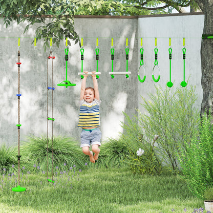 Obstacle Course for Kids with 10PCs Slackline Kit, Green