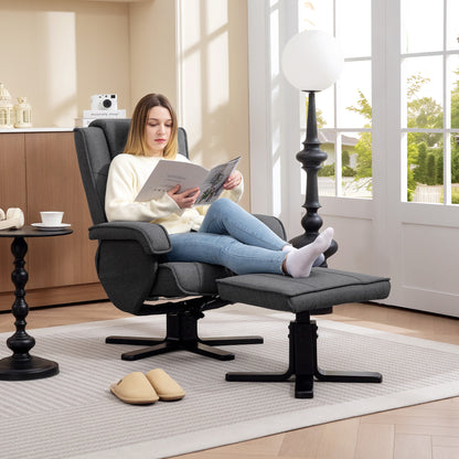 Rocker Swivel Recliner Chair with Footstool, Linen Upholstered