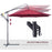 3(m) Garden Banana Parasol Hanging Cantilever Umbrella with Crank Handle and Cross Base for Outdoor, Sun Shade, Wine Red