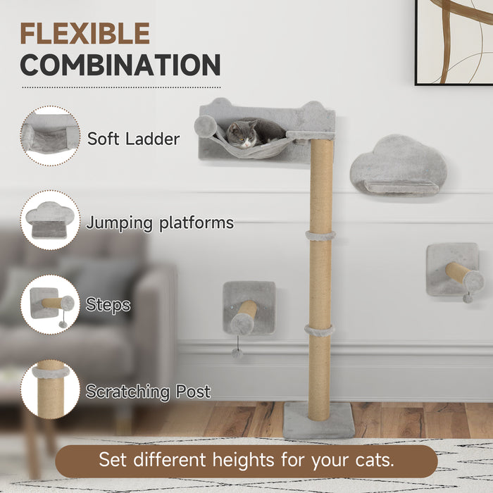 4 Piece Cat Shelves w/ Scratching Post, Steps, Jumping Platform