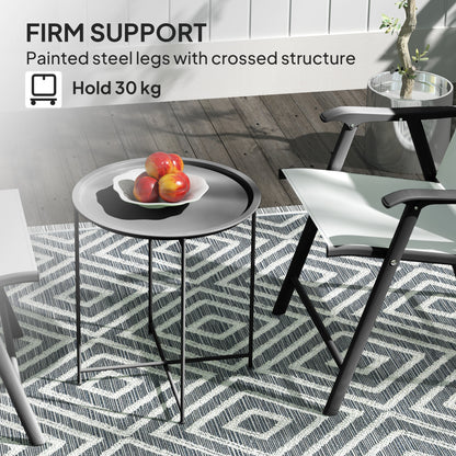 46cm Round Garden Table, Small Side Table w/ Removable Tray, Black