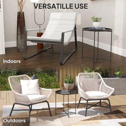 46cm Round Garden Table, Small Side Table w/ Removable Tray, Black