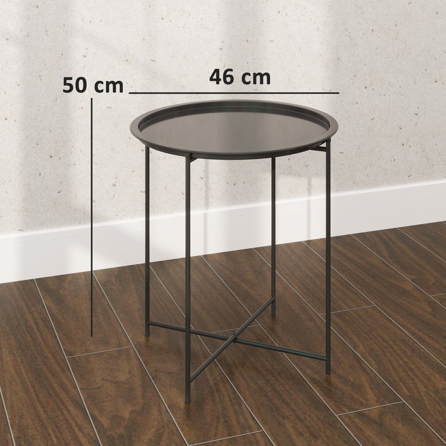 46cm Round Garden Table, Small Side Table w/ Removable Tray, Black