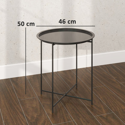 46cm Round Garden Table, Small Side Table w/ Removable Tray, Black