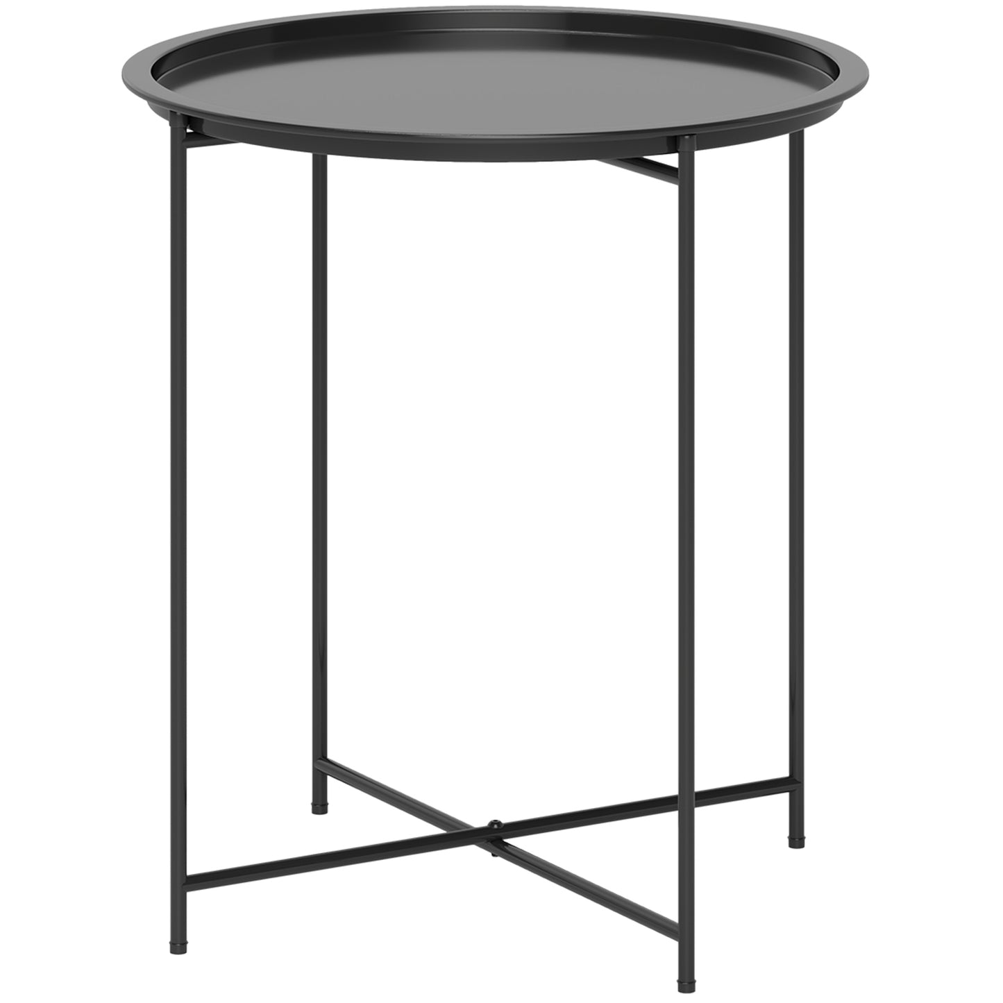 46cm Round Garden Table, Small Side Table w/ Removable Tray, Black