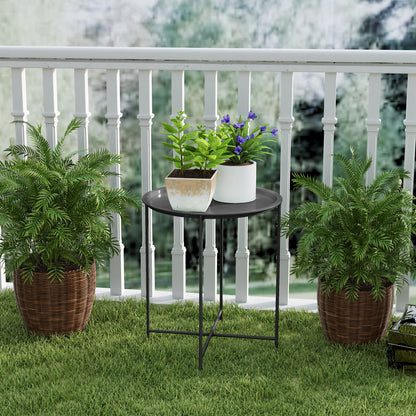 46cm Round Garden Table, Small Side Table w/ Removable Tray, Black