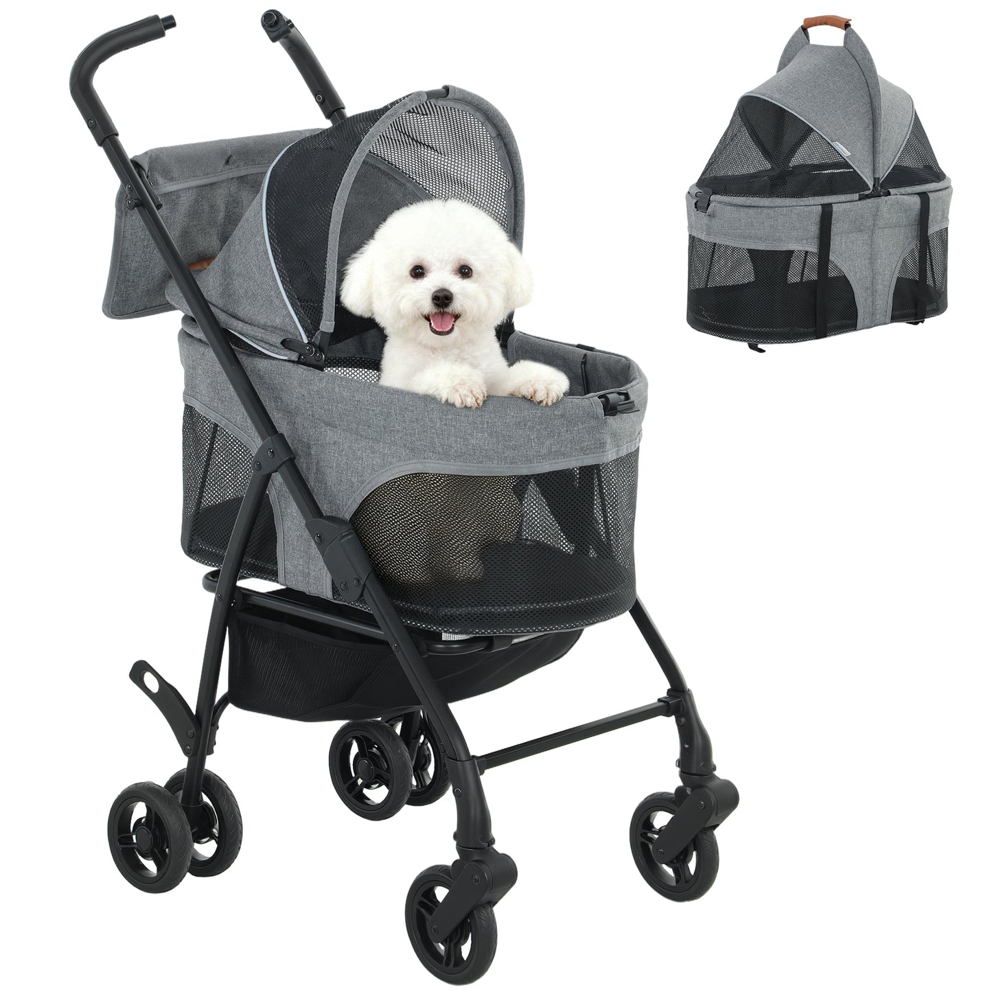 Foldable Pet Stroller, Dog Cat Stroller with Detachable Carrier