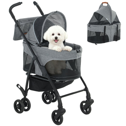 Foldable Pet Stroller, Dog Cat Stroller with Detachable Carrier