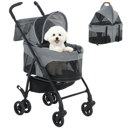 Foldable Pet Stroller, Dog Cat Stroller with Detachable Carrier