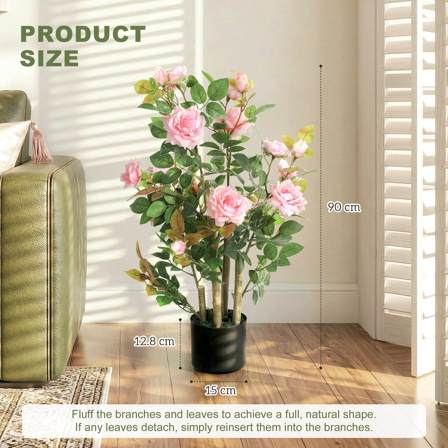 Artificial Rose Tree Set of 2 with 344 Silk Leaves & 17 Flowers, Pink