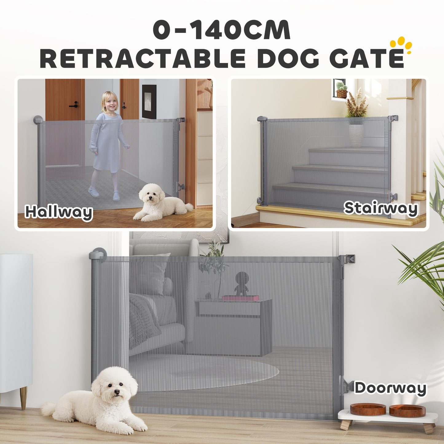 Stair Gate for Dogs, Pet Gate, Extends to 140 cm Wide & 93 cm Tall