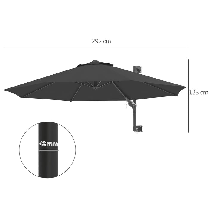 Wall Mounted Umbrella with Vent, Garden Patio Parasol Umbrella Sun Shade Canopy, Charcoal Grey