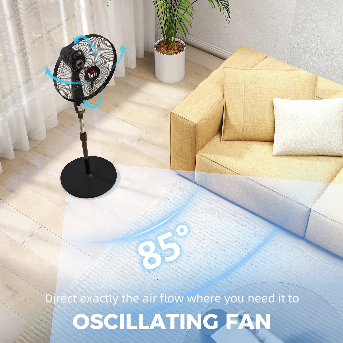 16" Oscillation Cooling Fan with Remote Adjustable Height Black