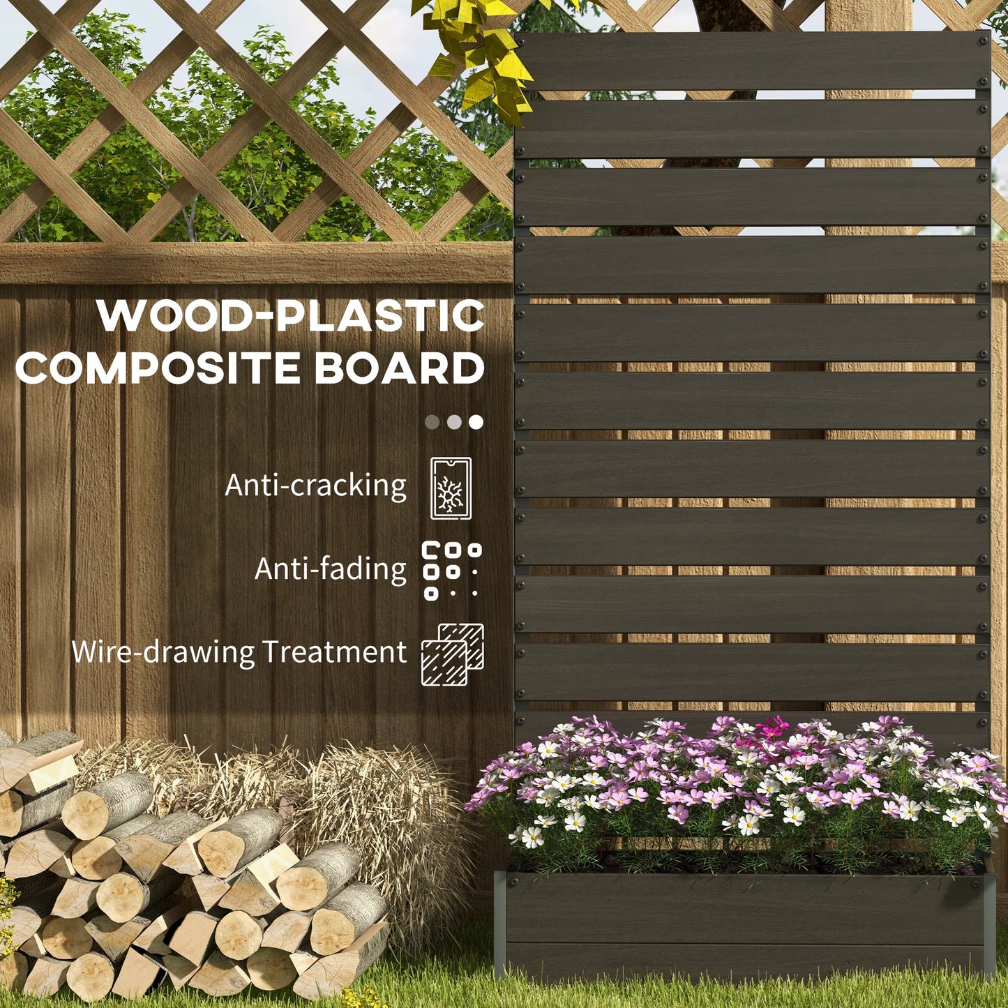 Raised Garden Bed with Trellis Standing Patio Planter Box Black