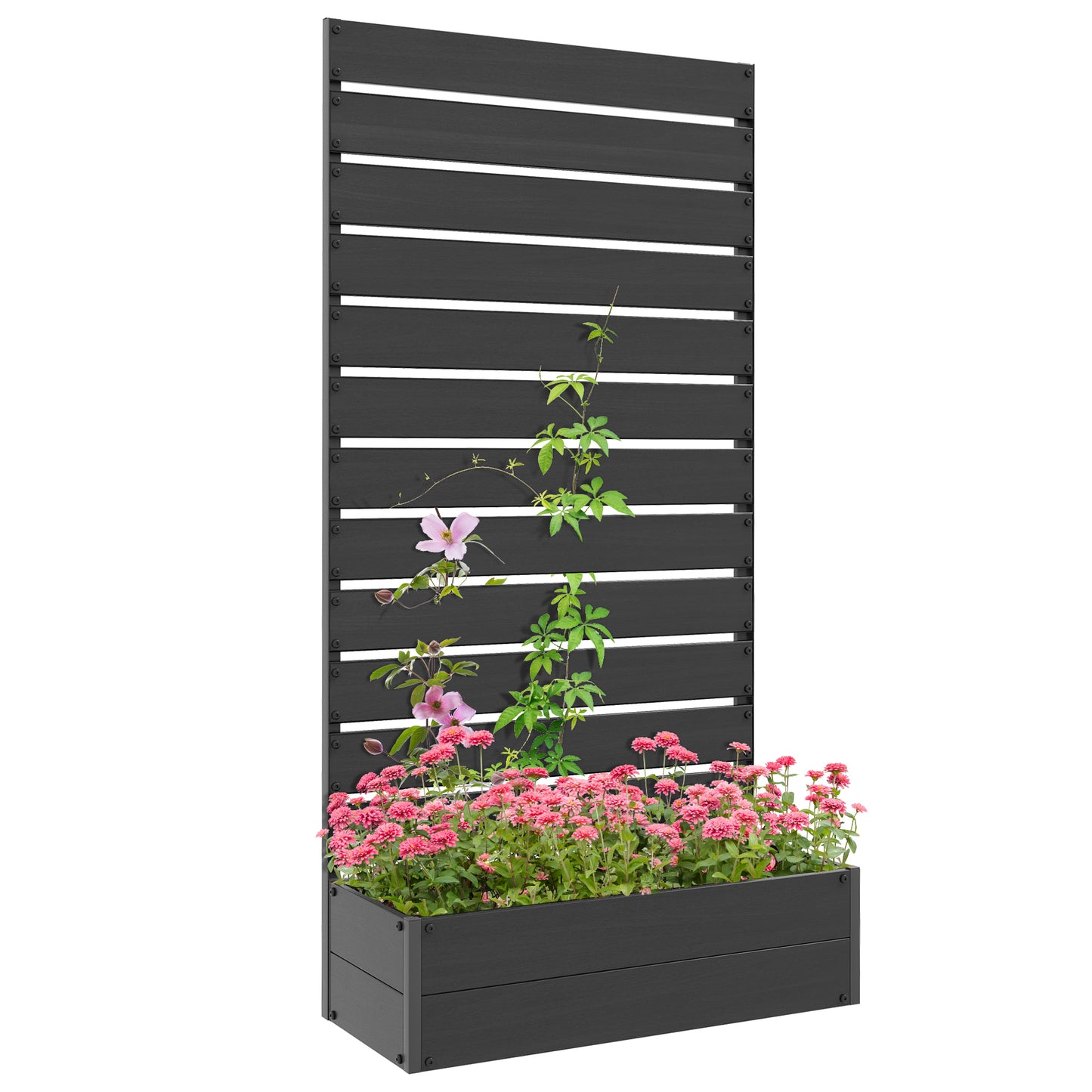 Raised Garden Bed with Trellis Standing Patio Planter Box Black