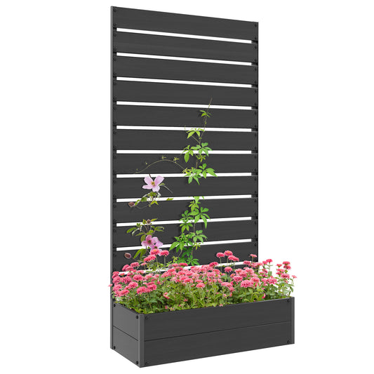 Raised Garden Bed with Trellis Standing Patio Planter Box Black