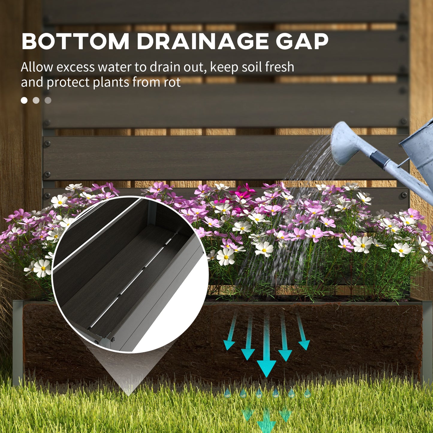 Raised Garden Bed with Trellis Standing Patio Planter Box Black