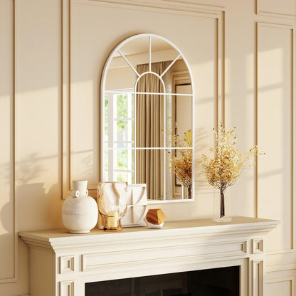 Arched Window Wall Mirror for Living Room Bedroom, 91x60cm, White