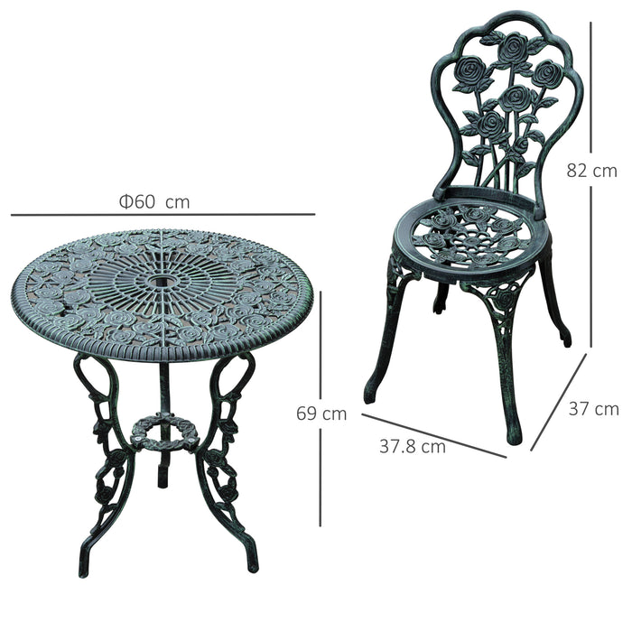 Cast Aluminium Outdoor Patio Garden Bistro Elegant Design Table Chair Set - Green (3-Piece)