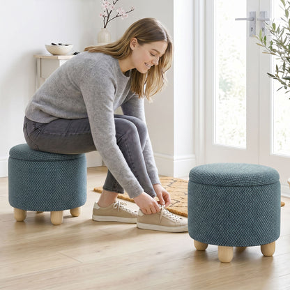 Round Storage Ottoman with Reversible Lid, Dark Blue