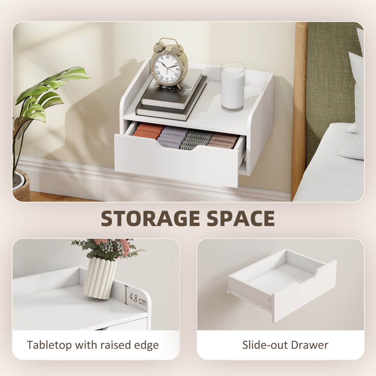 Floating Nightstands Set of 2, Nightstand with Drawer, White
