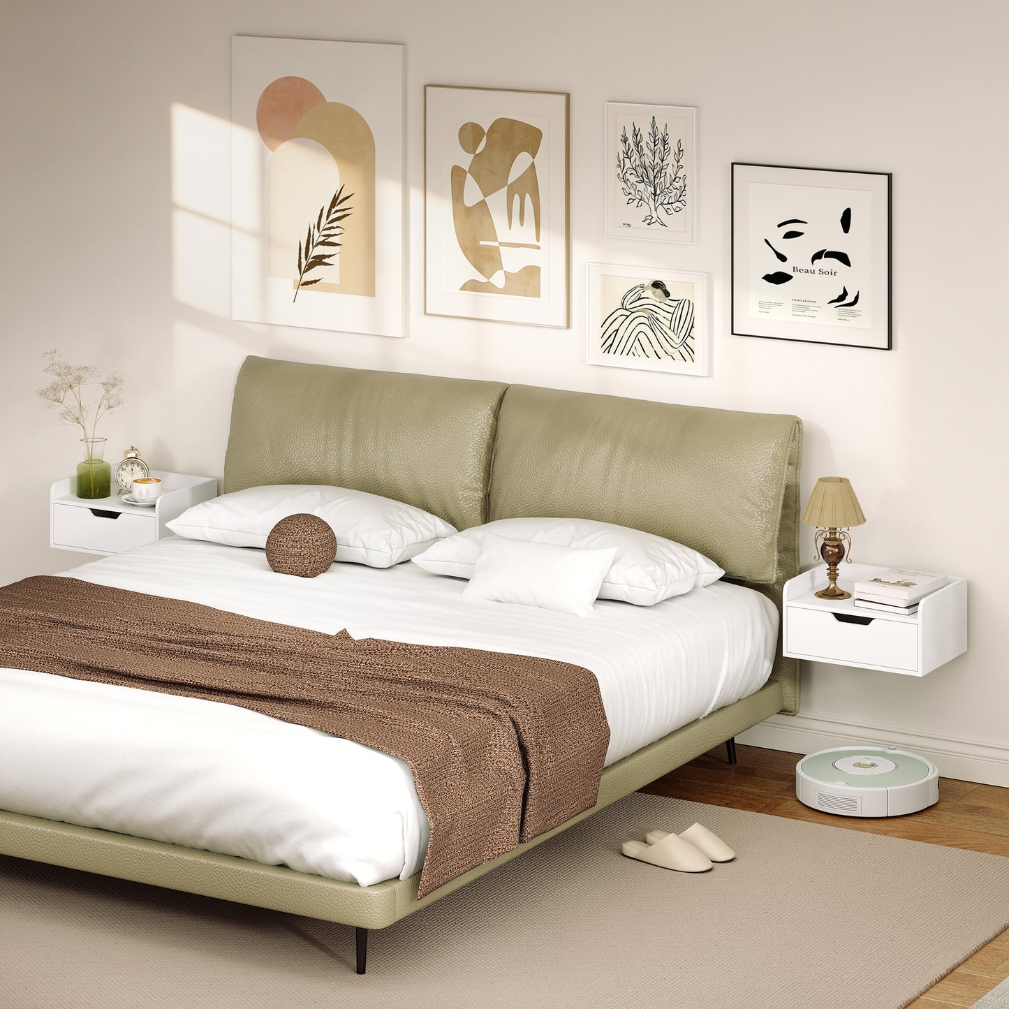 Floating Nightstands Set of 2, Nightstand with Drawer, White