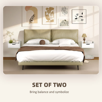 Floating Nightstands Set of 2, Nightstand with Drawer, White