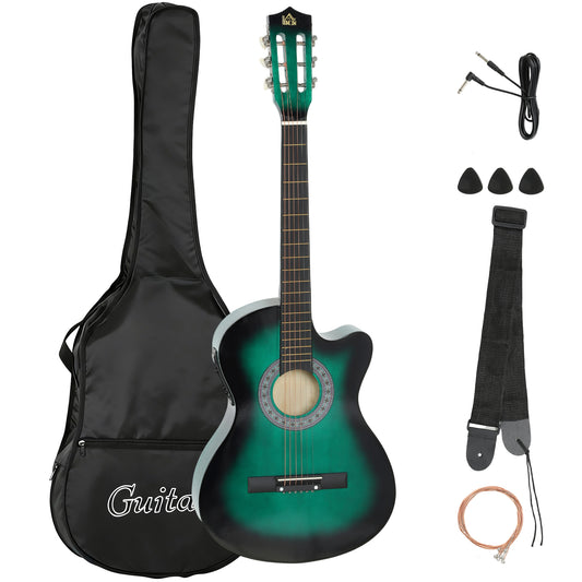 Beginner Acoustic Electric Cutaway Guitar Adult Junior Guitar, Green