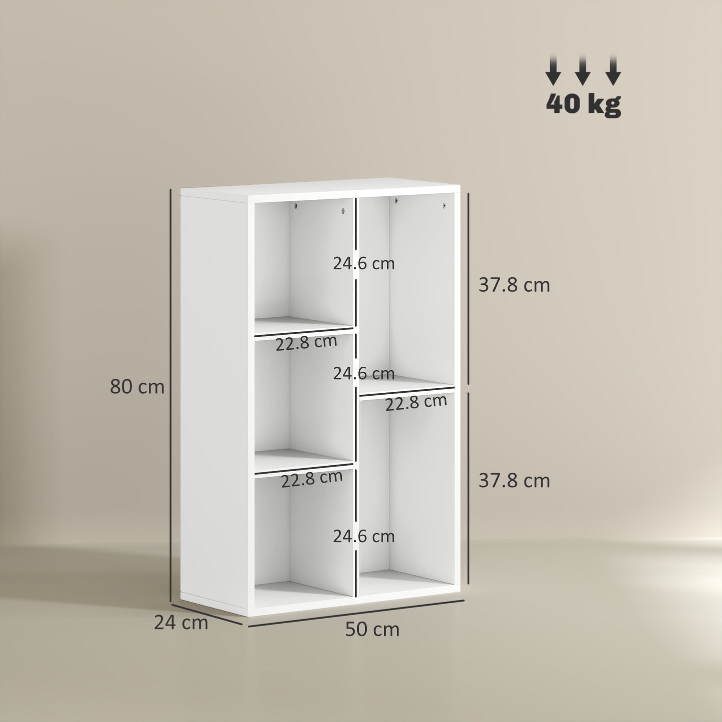 2-Tier Bookshelf with 5 Open Storage Compartments, White