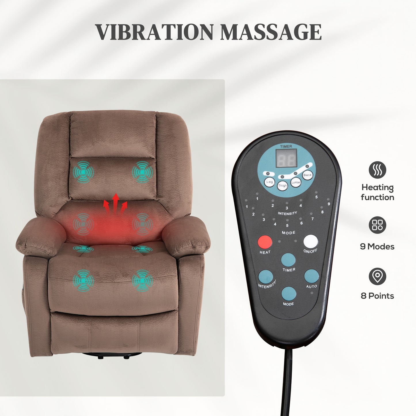 Riser and Recliner Chair Lift Chair with Vibration Massage, Heat, Brown
