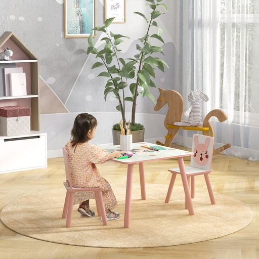 ZONEKIZ Kids and Table Chairs, Children Desk with Two Chairs, Toddler Furniture Set, for Ages 3-6 Years - Pink