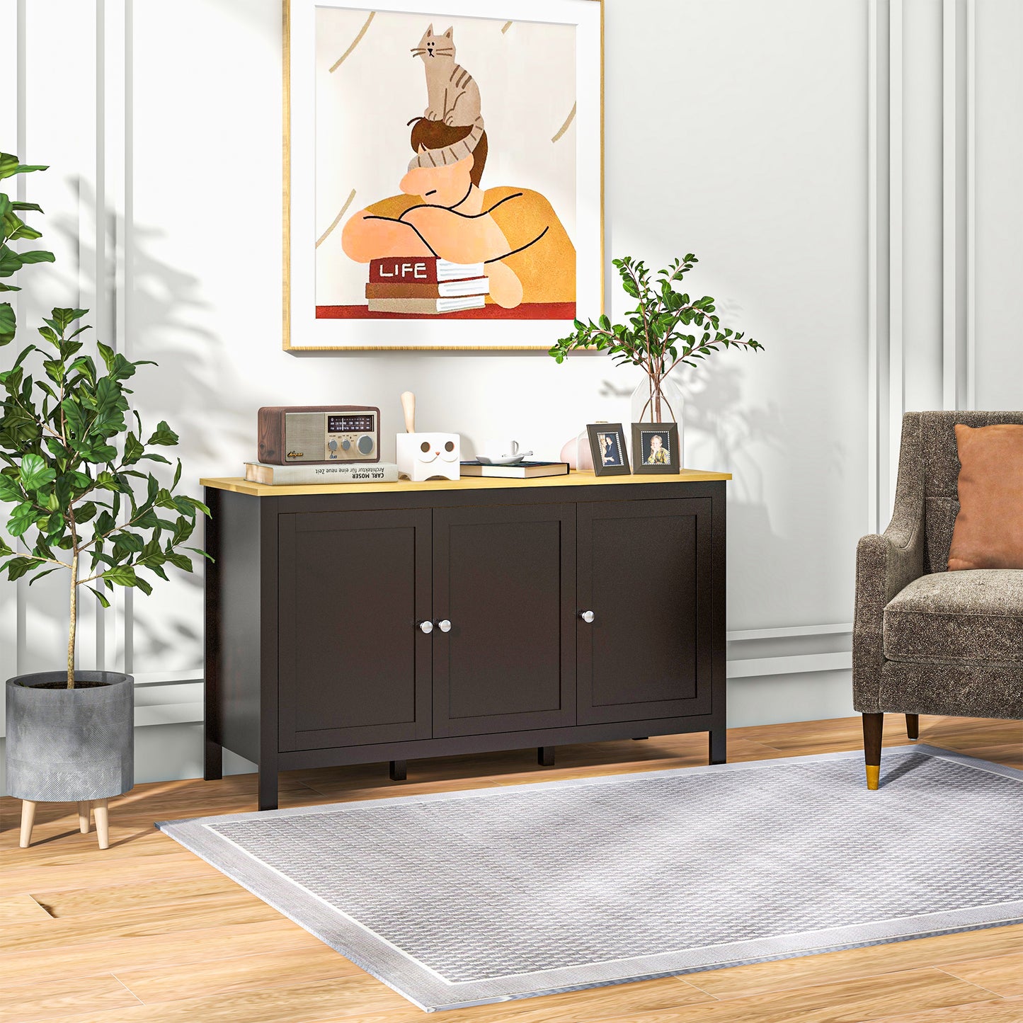 Sideboard Buffet Storage Cabinet, Storage Cabinet with Doors, Black