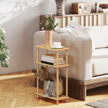 3-Tier Slim End Table, Tool-Free Assembly, Natural Wood Finish