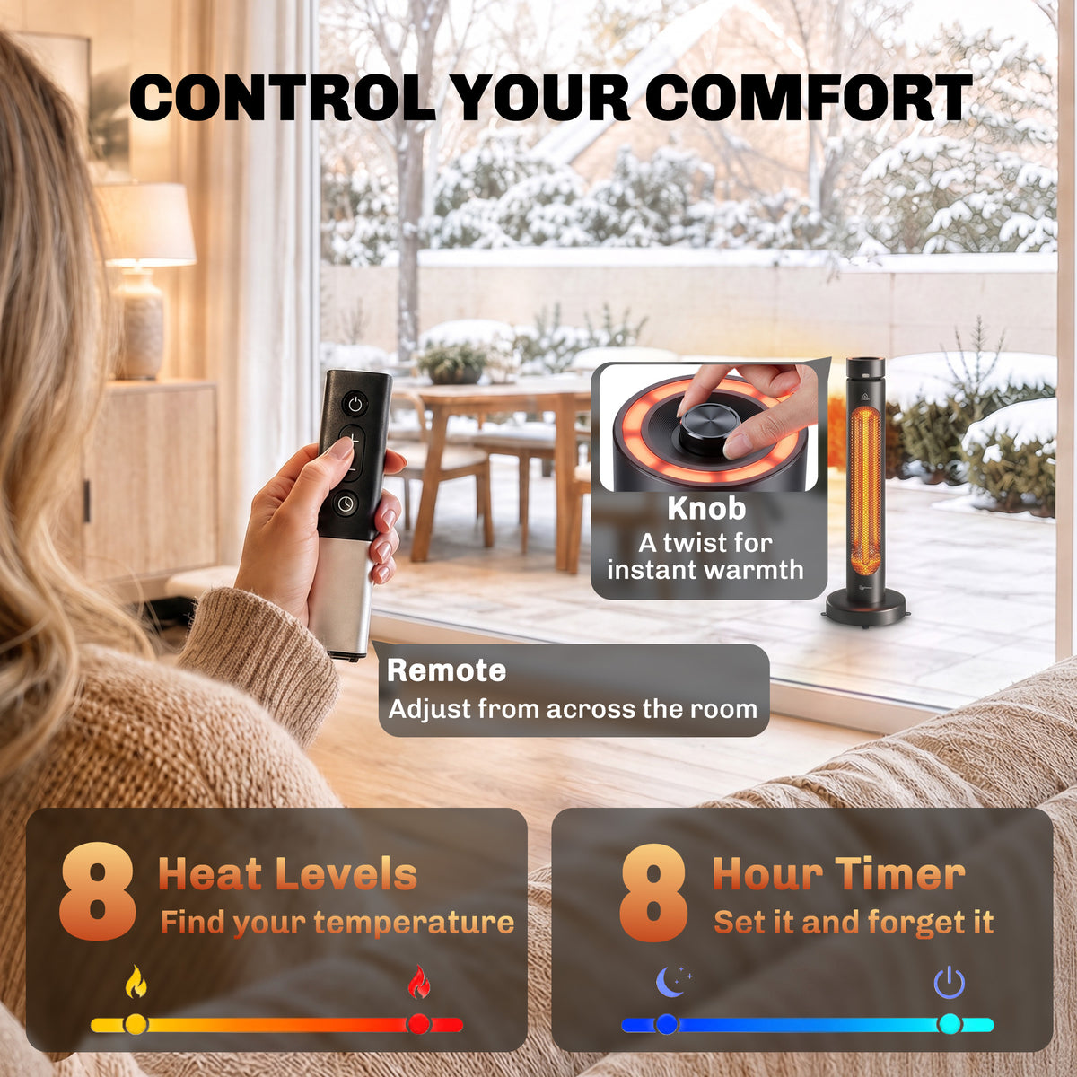 2000 W Electric Infrared Patio Heater with Oscillation, Black