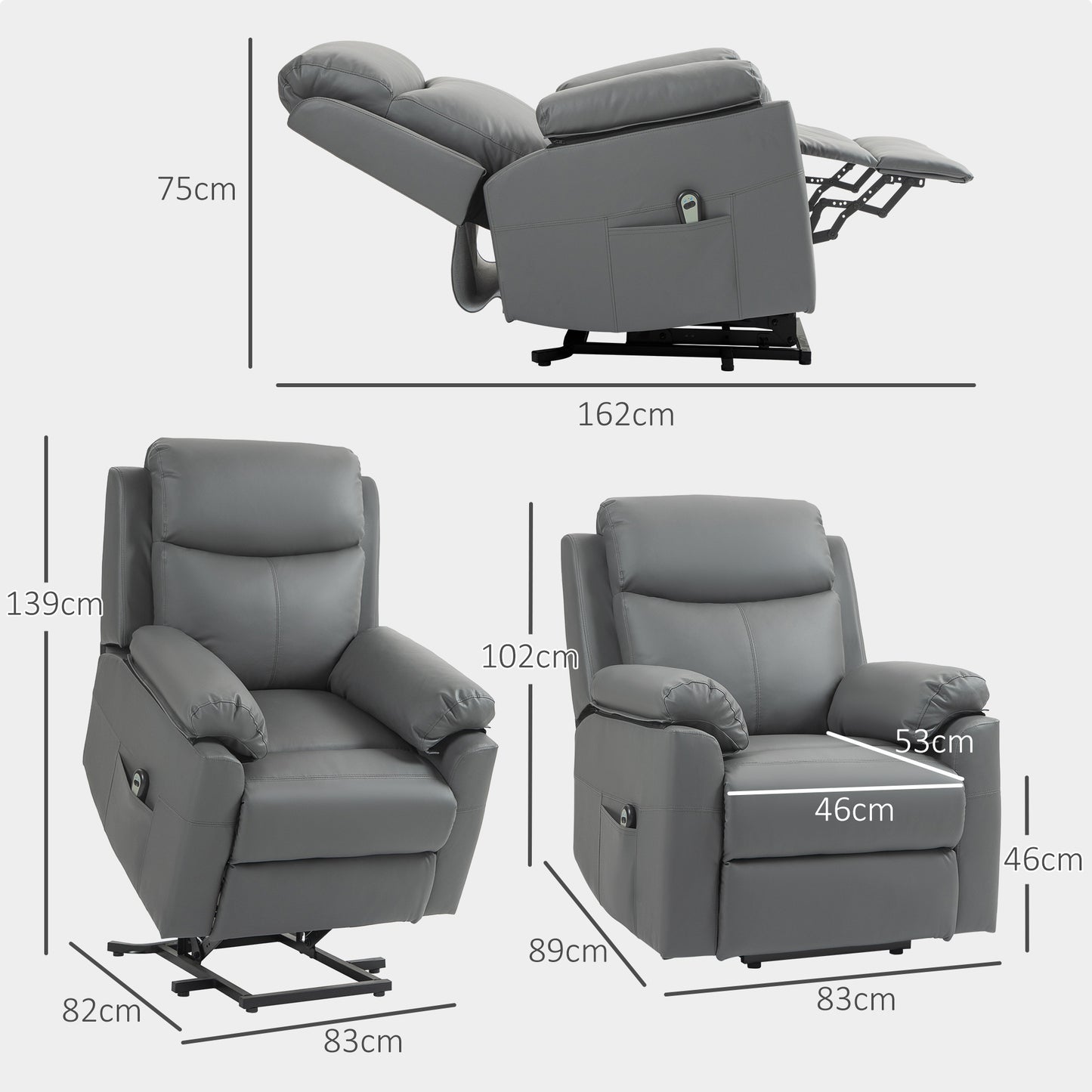 Power Lift Chair Electric Riser Armchair with Remote Control, Grey