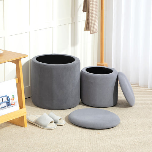 Fabric Storage Ottoman with Removable Lid, Set of 2, Light Grey