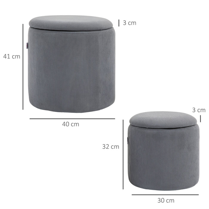 Fabric Storage Ottoman with Removable Lid, Set of 2, Light Grey