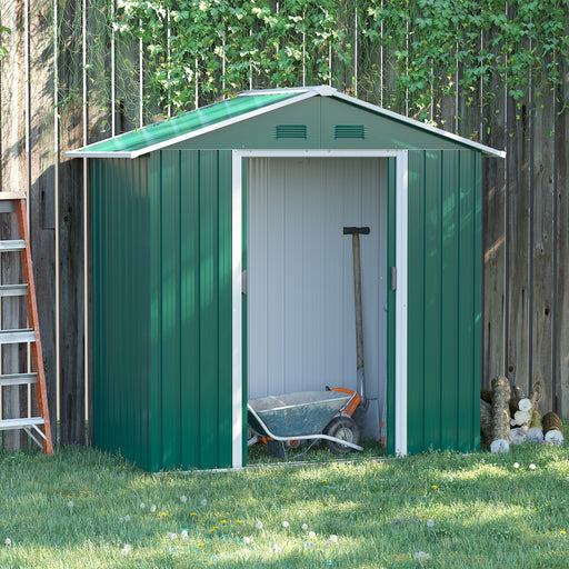 6.5ft x 3.5ft Metal Garden Storage Shed for Outdoor Tool Storage with Double Sliding Doors and 4 Vents, Green