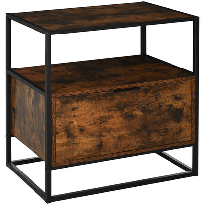 Industrial-Style Side Table w/ Drawer Open Shelf Steel Frame Base Retro