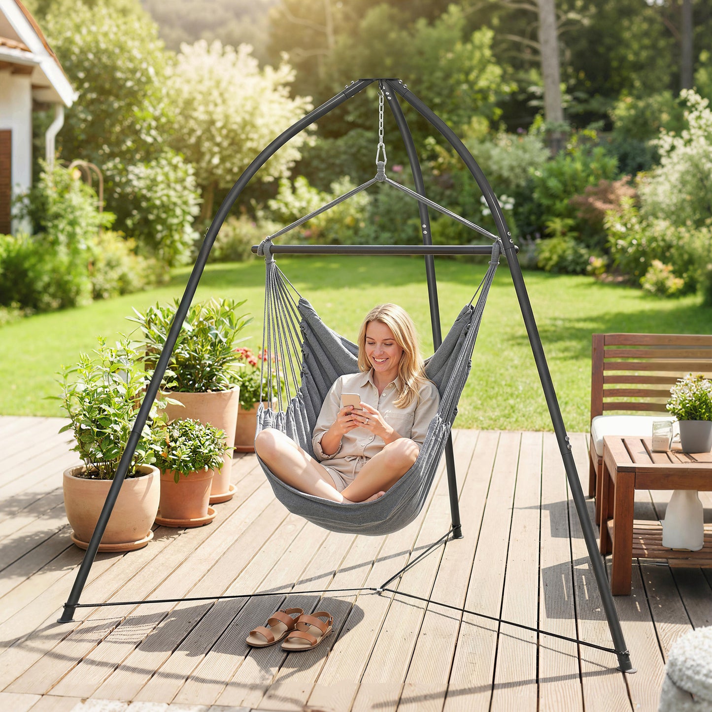 Hammock Stand Adjustable Height, for Patio, Garden, Black