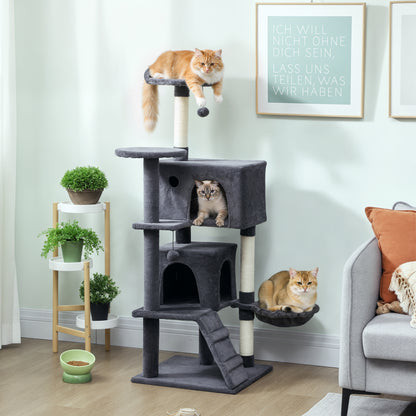 140cm Cat Tree with Sisal Scratching Posts, Cat Houses, Dark Grey