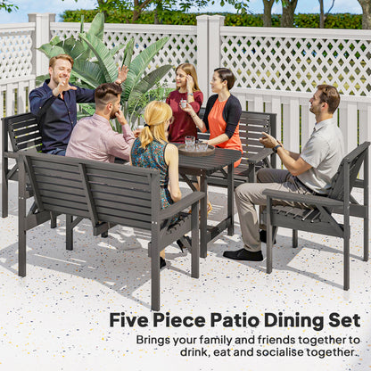 5PC Patio Dining Set Wooden Table and Chairs w/ Umbrella Hole Grey