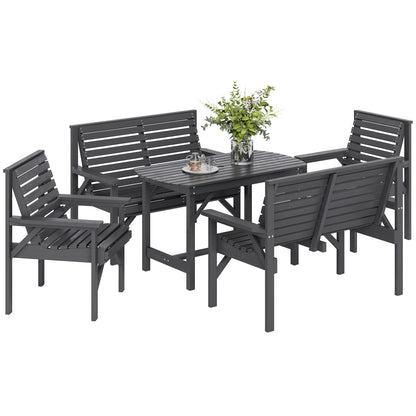 5PC Patio Dining Set Wooden Table and Chairs w/ Umbrella Hole Grey