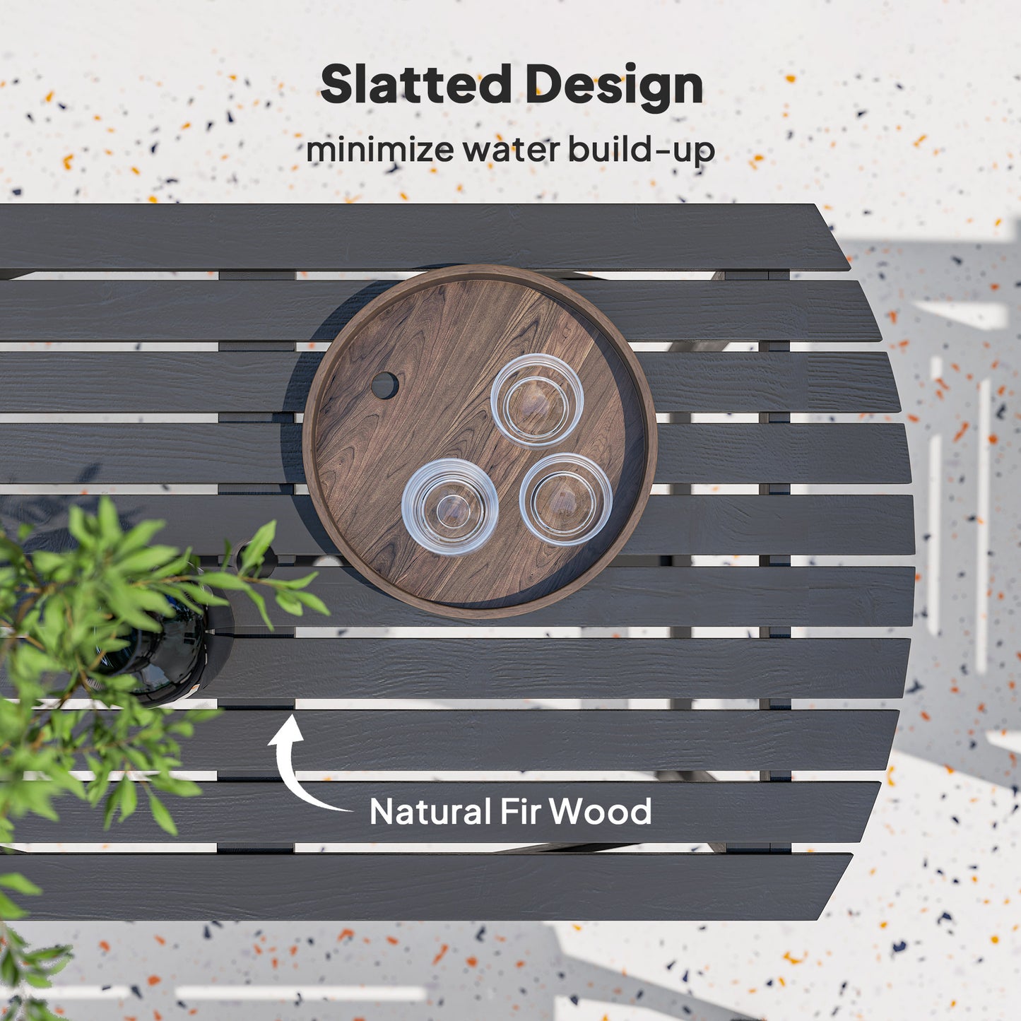 5PC Patio Dining Set Wooden Table and Chairs w/ Umbrella Hole Grey