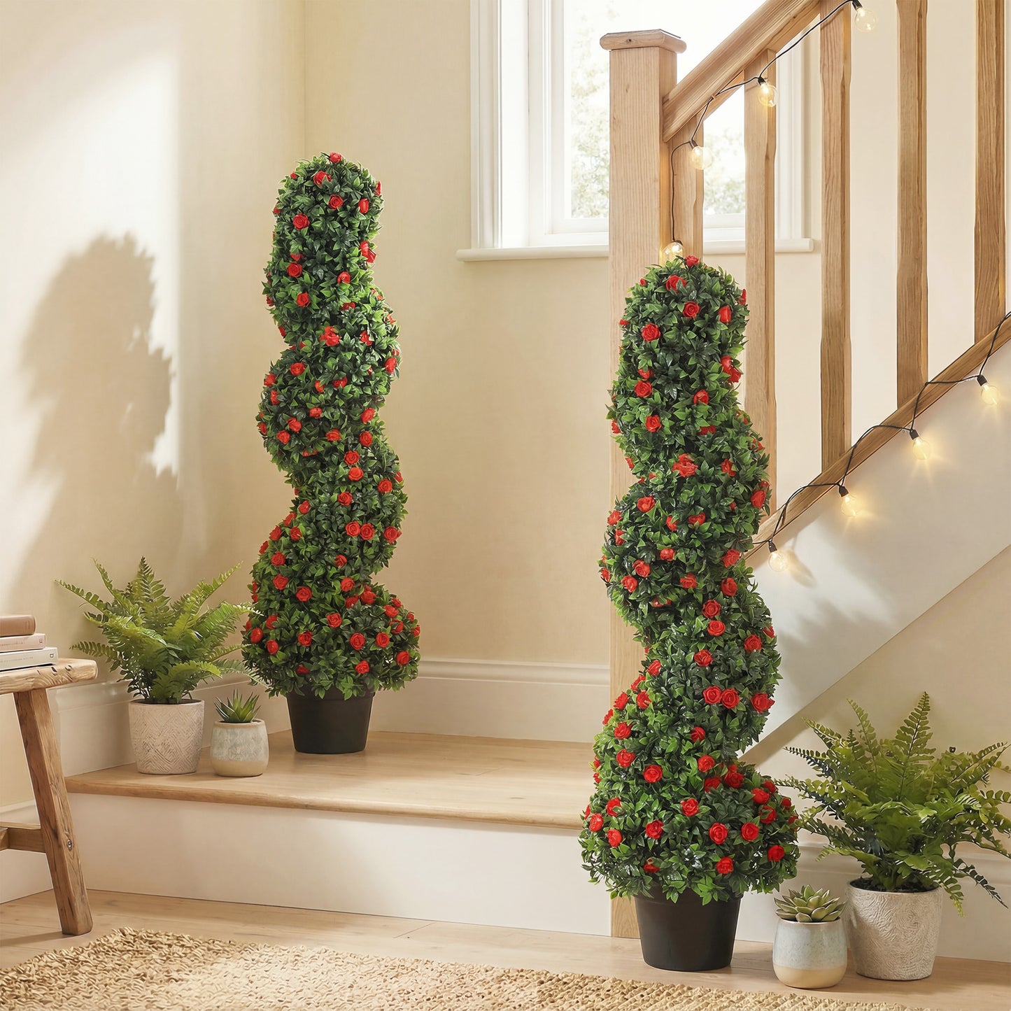 Artificial Rose Spiral Topiary Tree for Indoor Outdoor, Set of 2