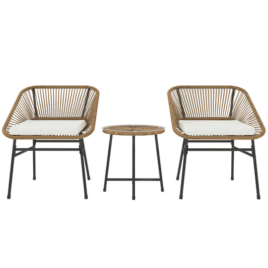 Rattan Bistro Set, Small Balcony Furniture with Cushion, Light Grey