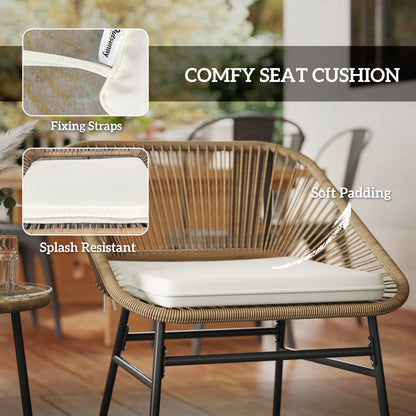 Rattan Bistro Set, Small Balcony Furniture with Cushion, Light Grey